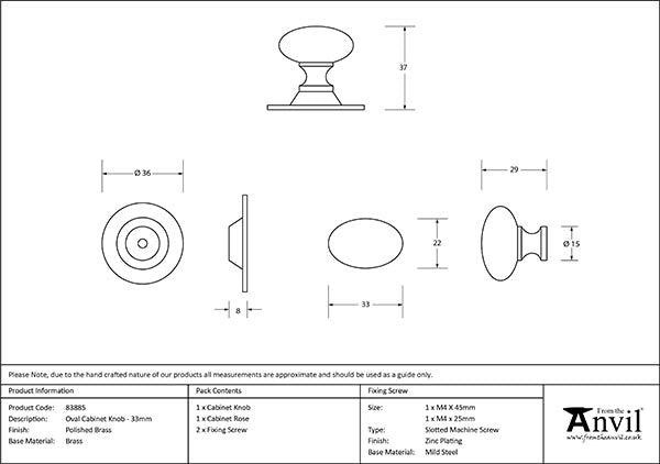 33mm Oval Cabinet Knob