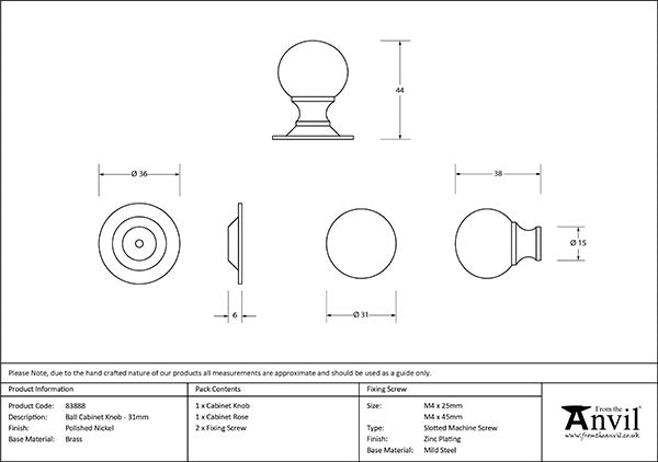 31mm Ball Cabinet Knob