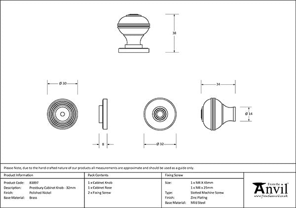 32mm Prestbury Cabinet Knob