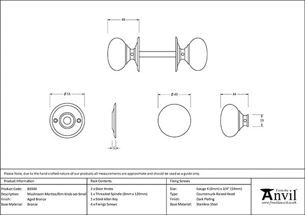 Mushroom Mortice/Rim Knob Set