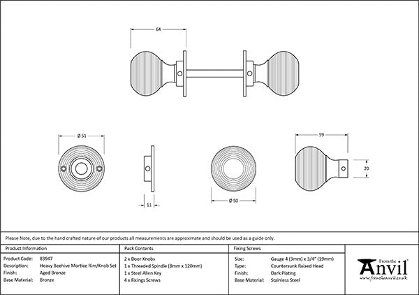 Heavy Beehive Mortice/Rim Knob Set