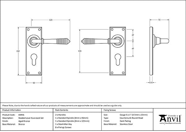 Reeded Lever Euro Lock Set