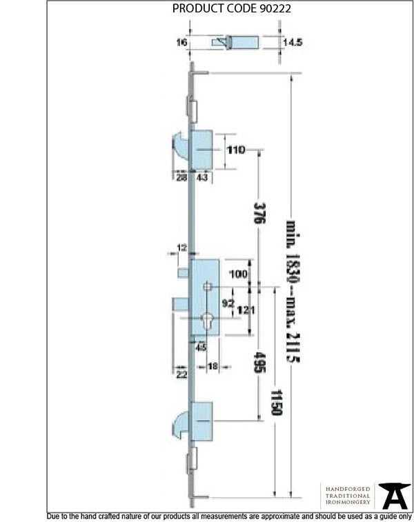 57mm SS French Door Multipoint Lock Kit