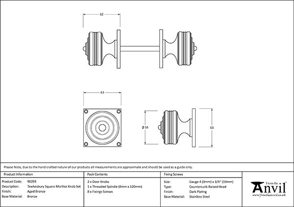 Tewkesbury Square Mortice Knob Set