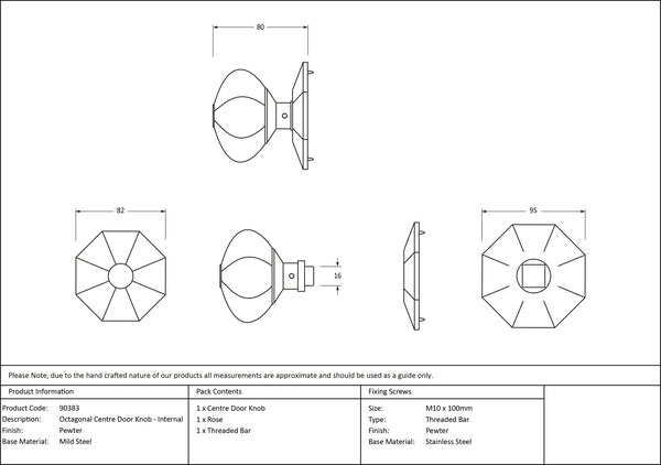 Octagonal Centre Door Knob Internal