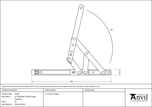 10" SS Defender Friction Hinge - Top hung