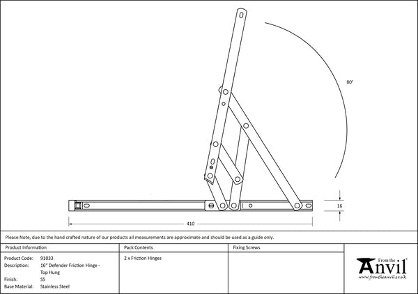 16" SS Defender Friction Hinge - Top hung