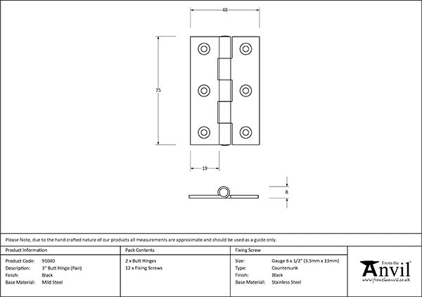 3" Butt Hinge (pair)