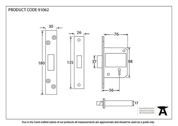 3" BS 5 Lever Deadlock Keyed to Differ