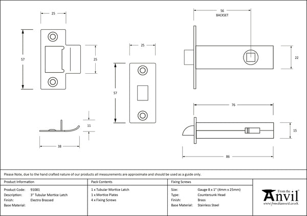 3" Tubular Mortice Latch