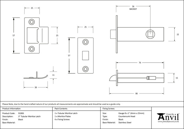 3" Tubular Mortice Latch