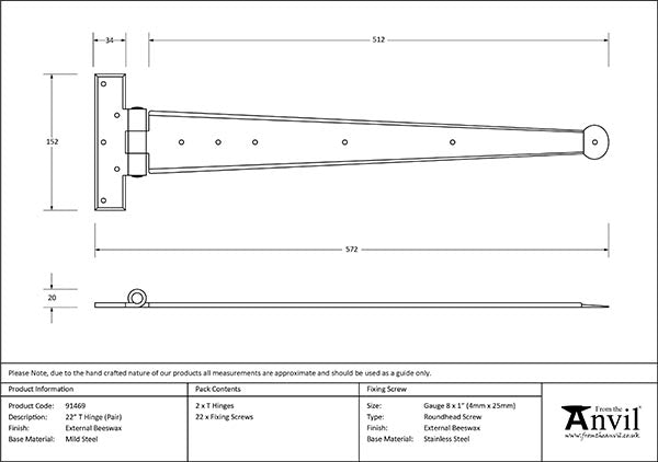 22" Penny End T Hinge (pair)