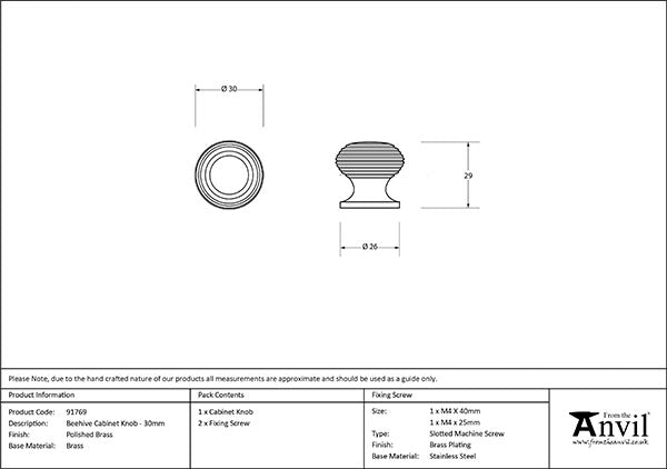 30mm Beehive Cabinet Knob