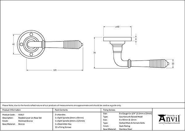 Reeded Lever on Rose Set (Sprung)