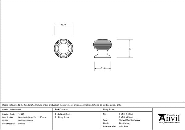 30mm Beehive Cabinet Knob