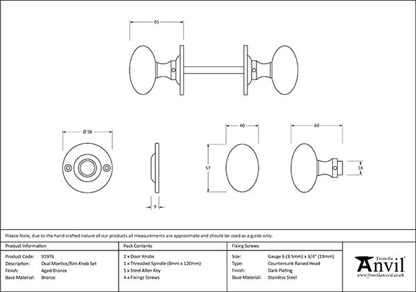 Oval Mortice/Rim Knob Set