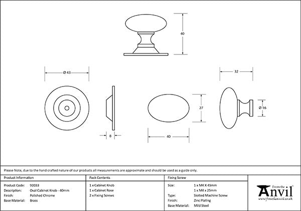 40mm Oval Cabinet Knob