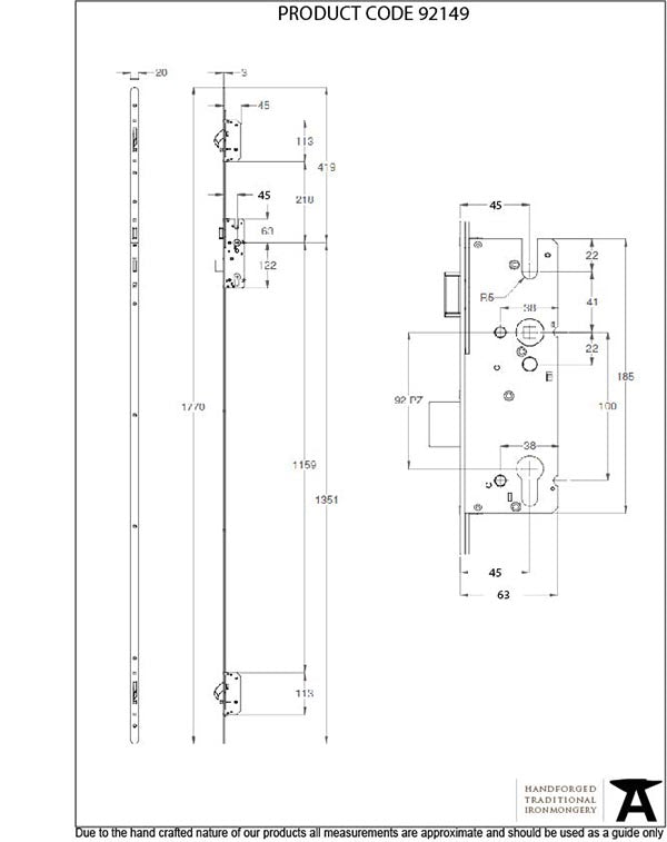 Left-Handed BZP Winkhaus 1.77m AV2 Heritage Lock 45mmBS