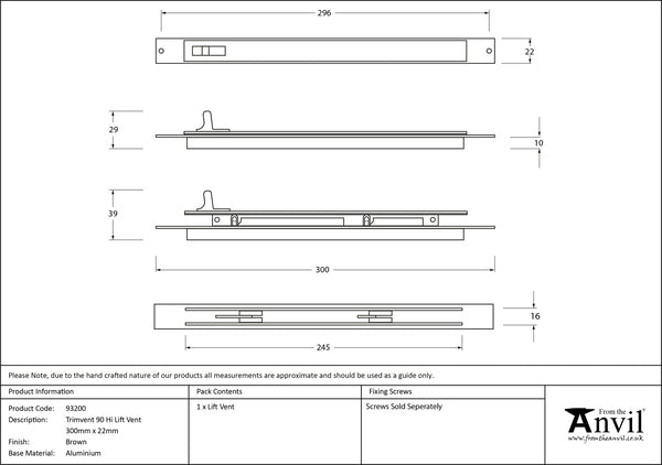 300mm x 22mm Trimvent 90 Hi Lift Vent