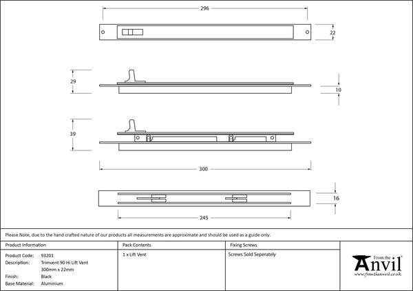 300mm x 22mm Trimvent 90 Hi Lift Vent