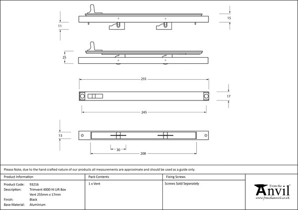 255mm x 17mm Trimvent 4000 Hi Lift Box Vent