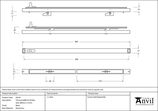 400mm x 17mm Trimvent 4000 Hi Lift Box Vent