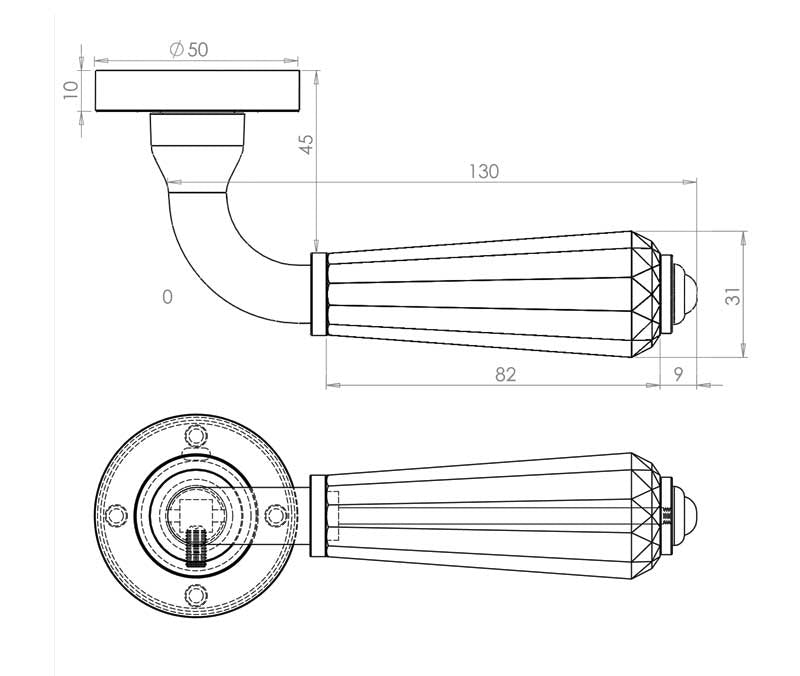 Natural Fluted Glass Door Handles