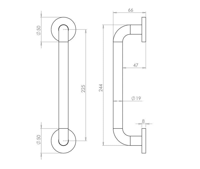 Aluminium 19mm D Shape Pull Handle Rose Fixing