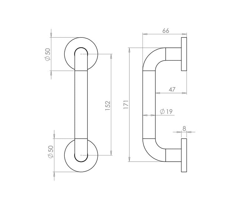 Aluminium 19mm D Shape Pull Handle Rose Fixing