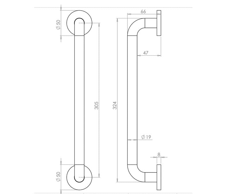 Aluminium 19mm D Shape Pull Handle Rose Fixing