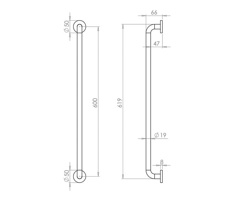 Aluminium 19mm D Shape Pull Handle Rose Fixing