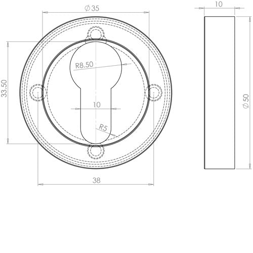 Dual Euro Profile Escutcheons on 50mm Round Rose