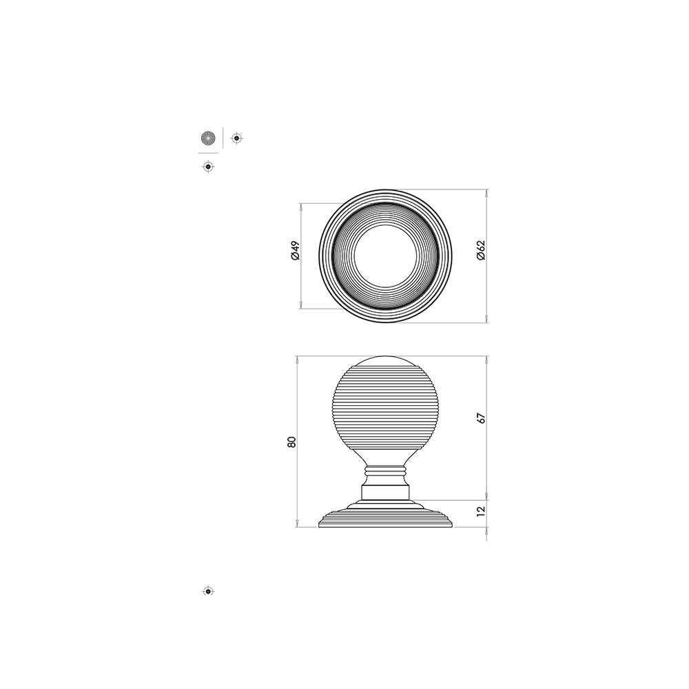 Reeded Mortice Door Knobs 53mm