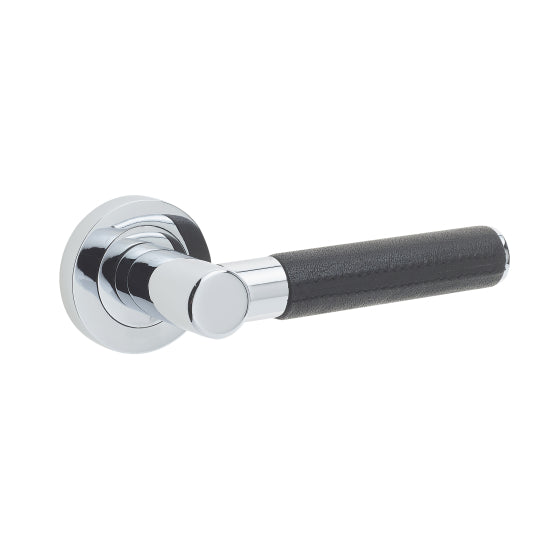 Natural Ascot Door Handles Black Leather