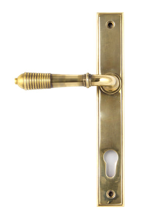 Aged Brass Reeded Slimline Lever Espag. Lock Set